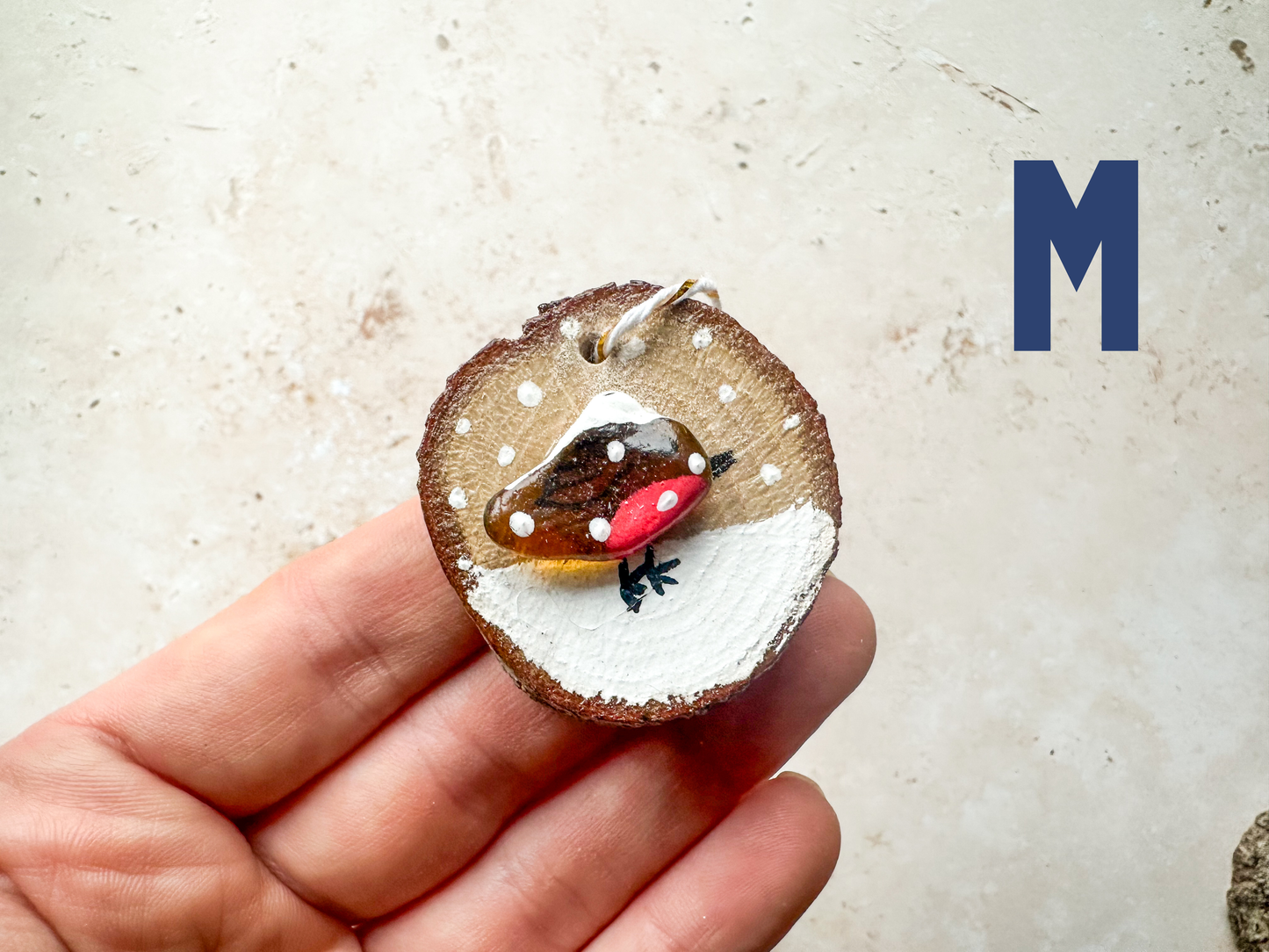 Sea glass and sea pottery wood slice ornaments