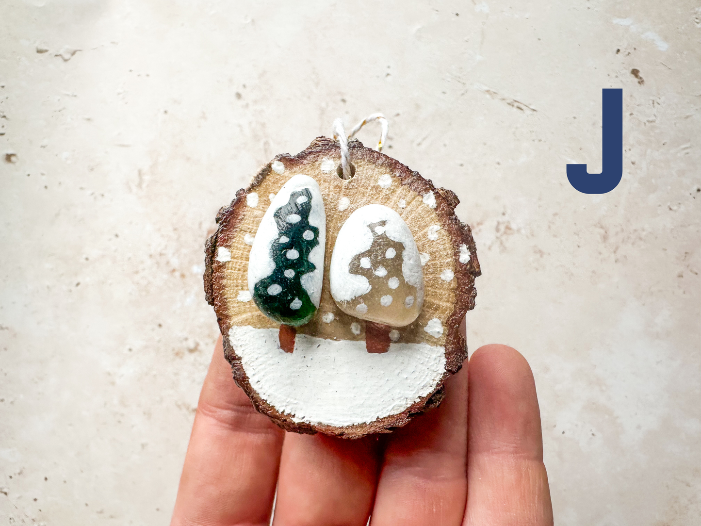 Sea glass and sea pottery wood slice ornaments