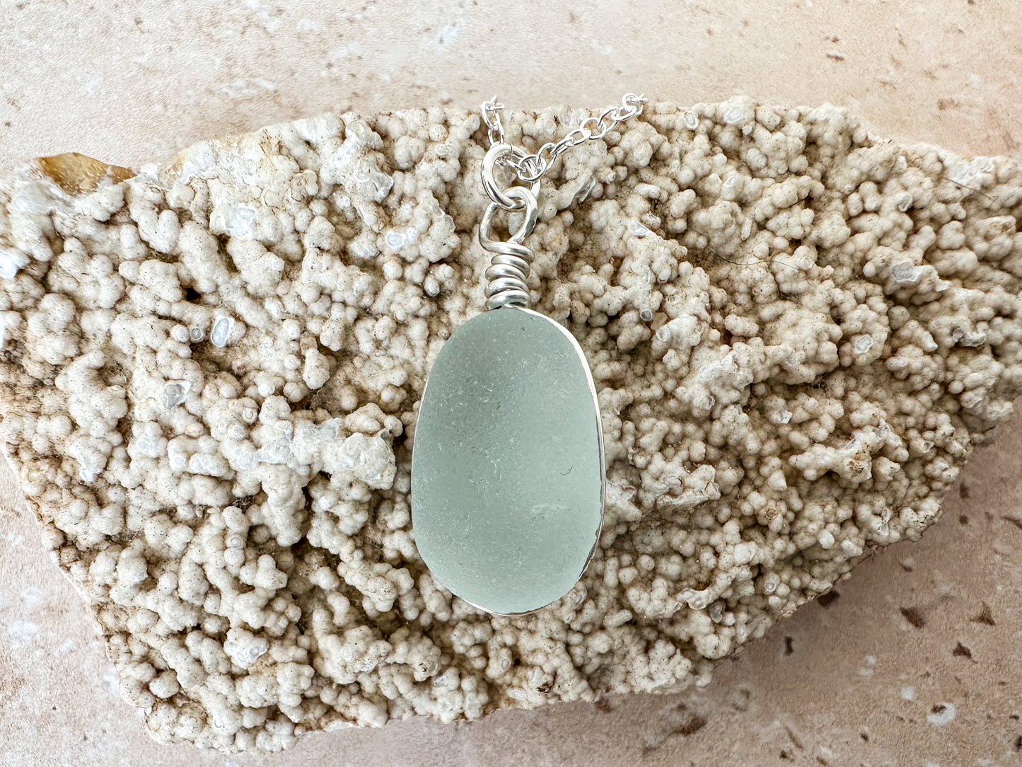 Seafoam sea glass necklace pendant