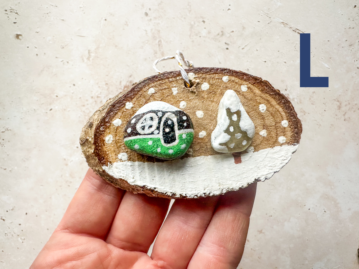 Sea glass and sea pottery wood slice ornaments