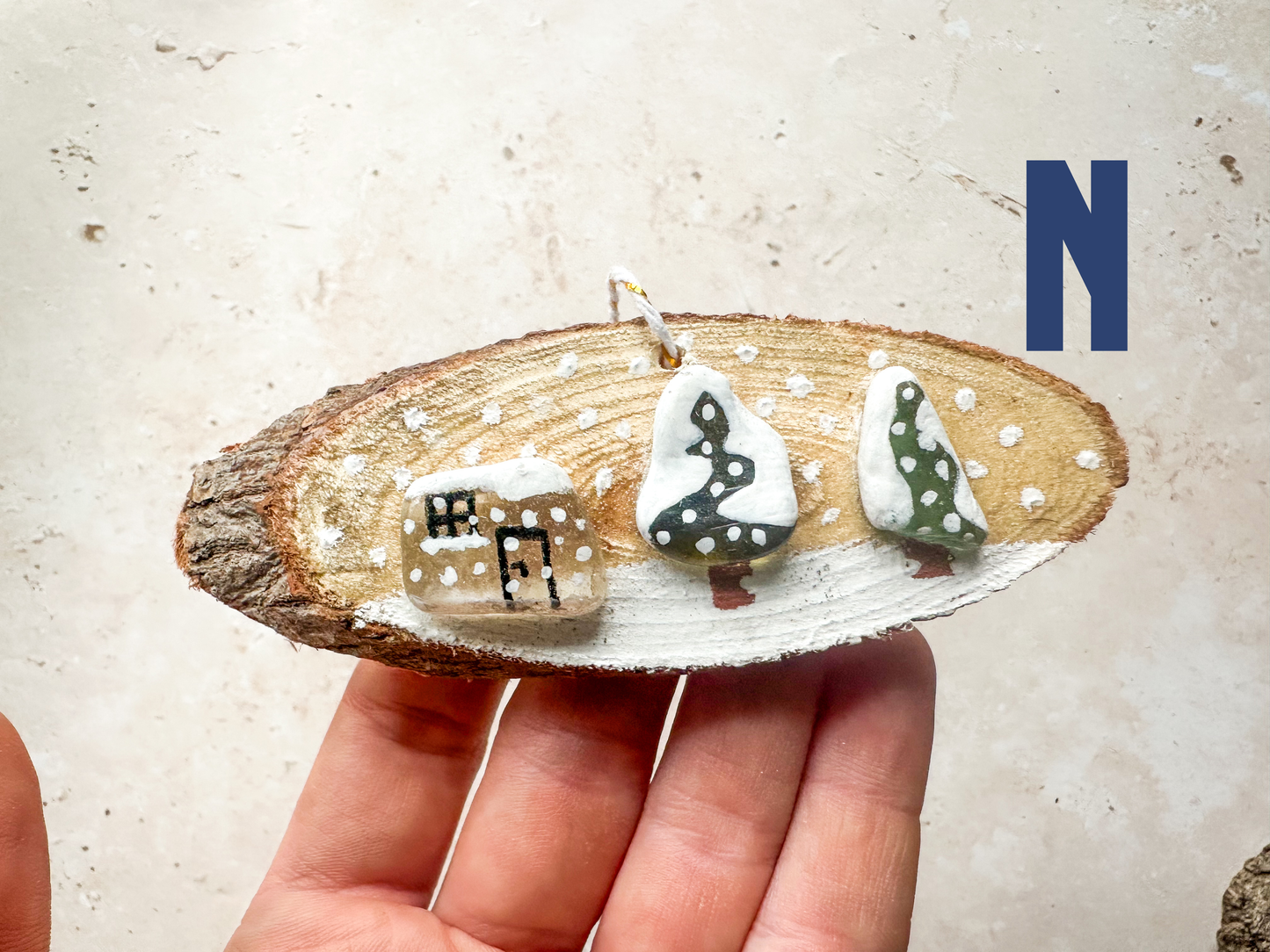 Sea glass and sea pottery wood slice ornaments