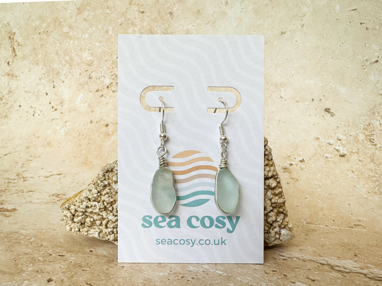 Pale seafoam sea glass sterling silver earrings