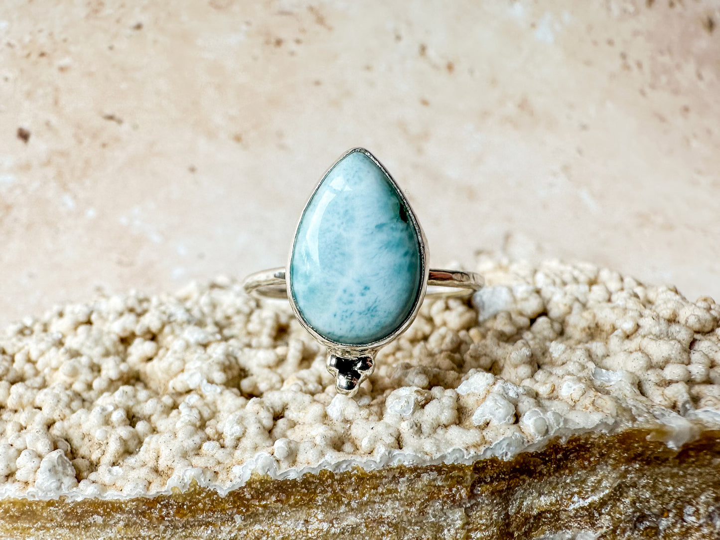 Ocean in a drop larimar ring, size P 1/2