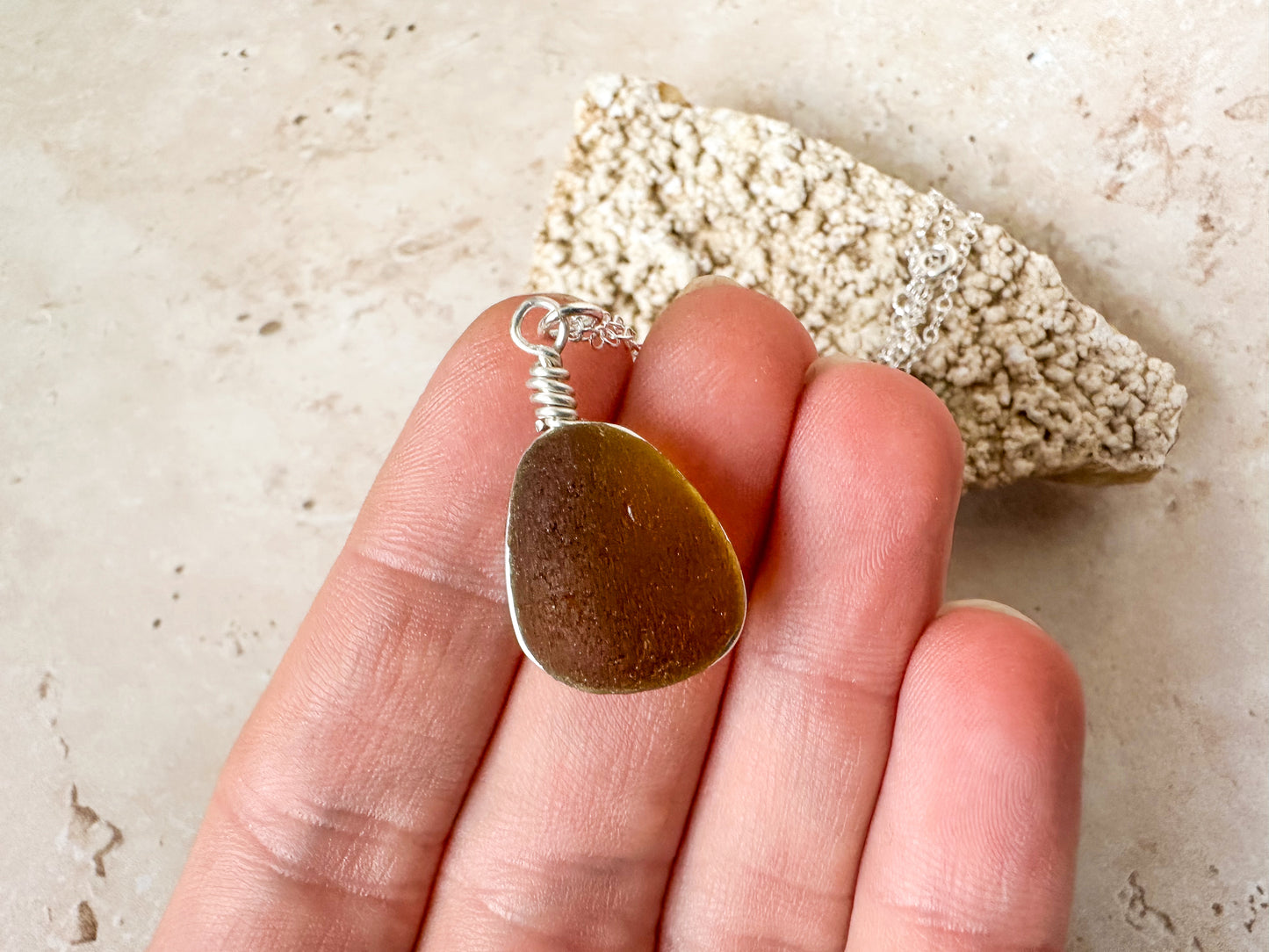 Honey yellow sea glass necklace pendant