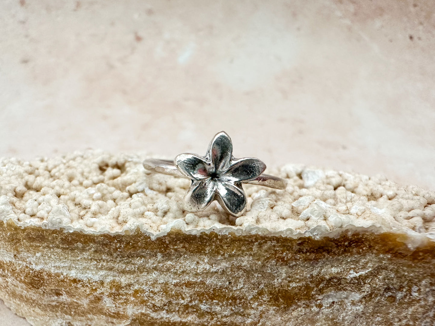 Plumeria flower silver ring - various sizes