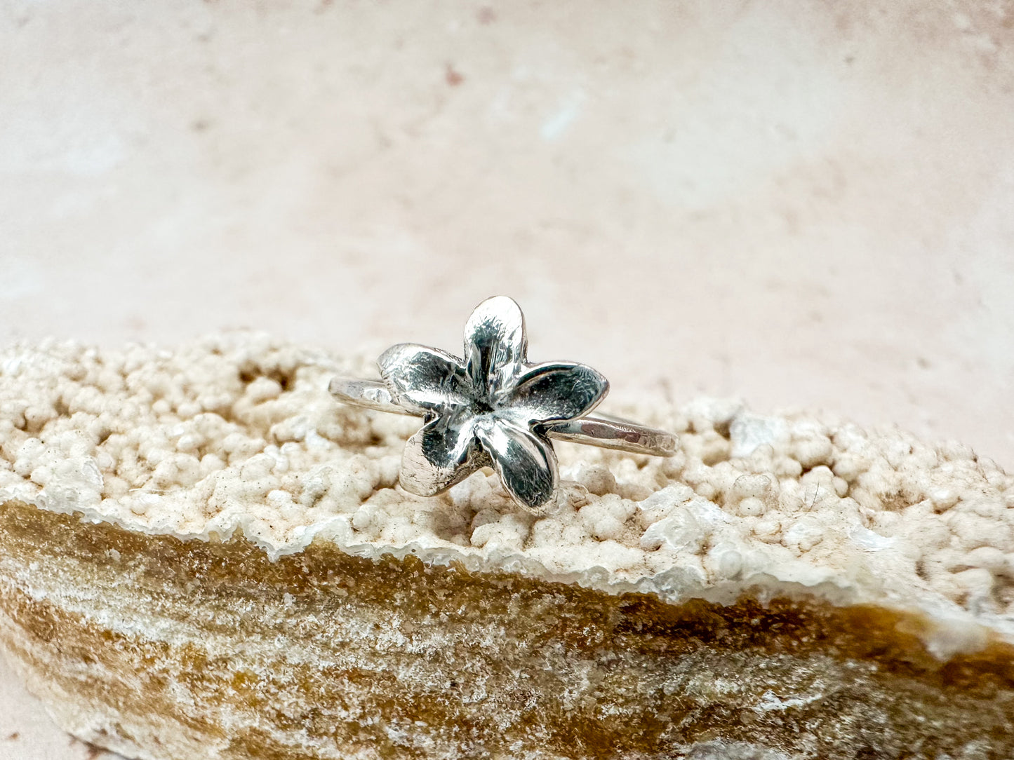 Plumeria flower silver ring - various sizes