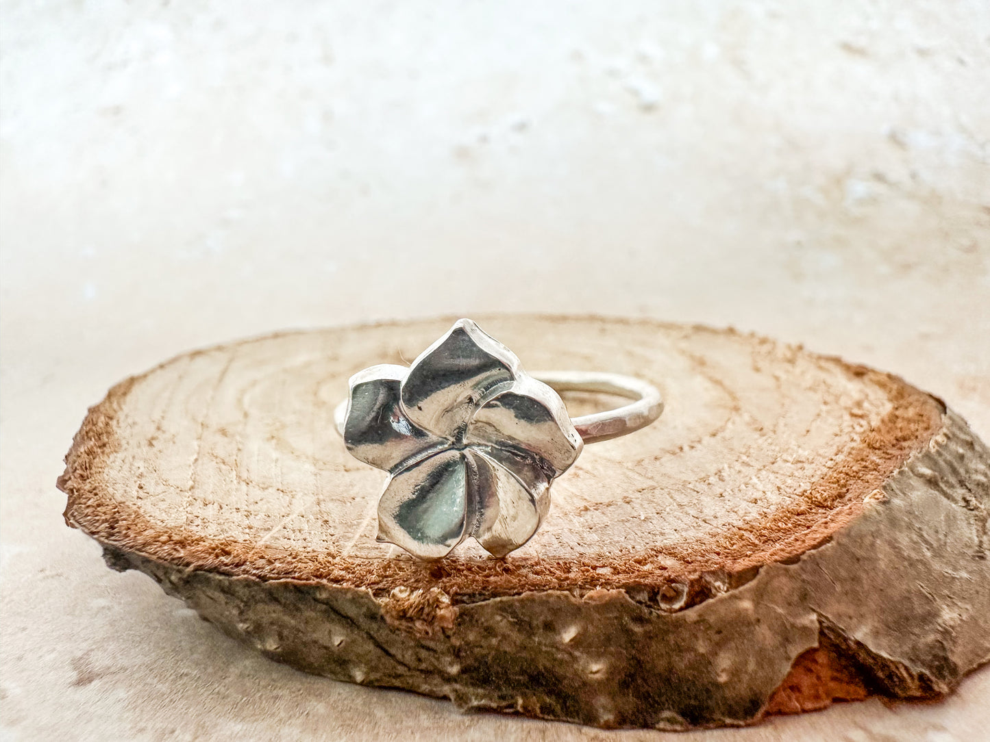 Fine Silver Hibiscus Flower Ring – various sizes