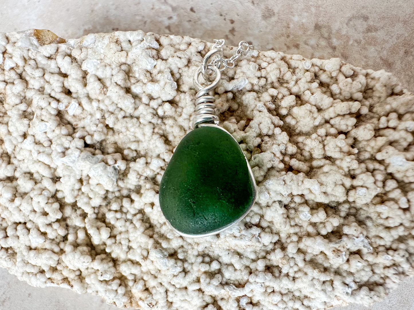 Green sea glass necklace pendant