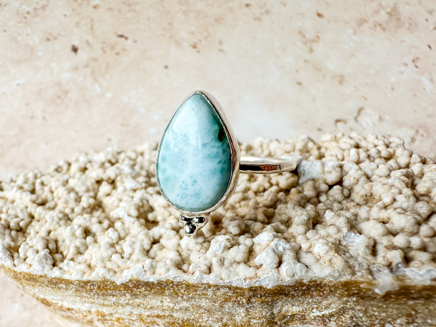 Ocean in a drop larimar ring, size P 1/2