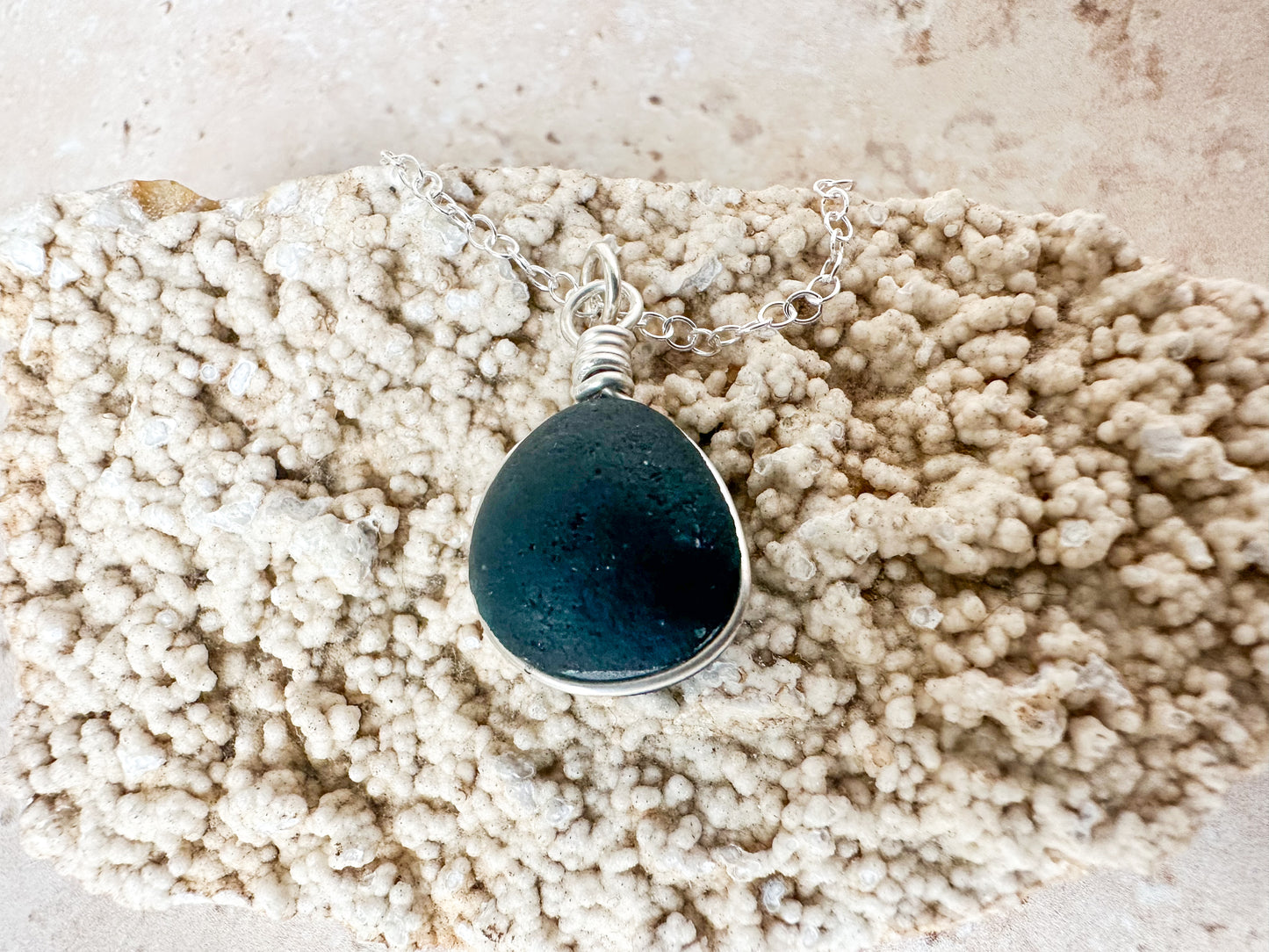 Rare blue multi pirate sea glass necklace pendant