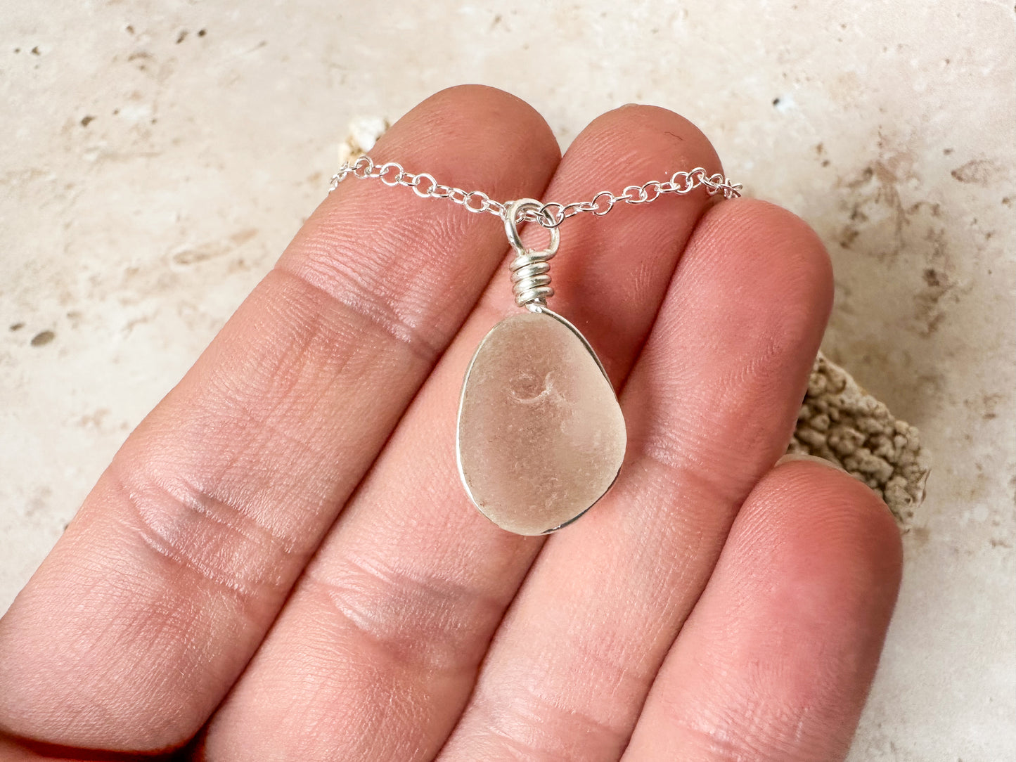 White sea glass necklace pendant