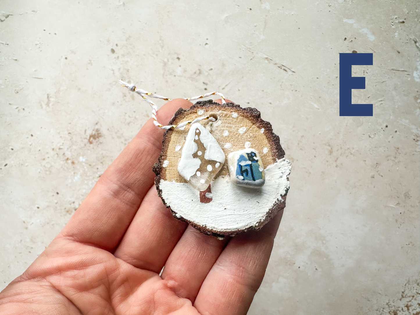 Sea glass and sea pottery wood slice ornaments