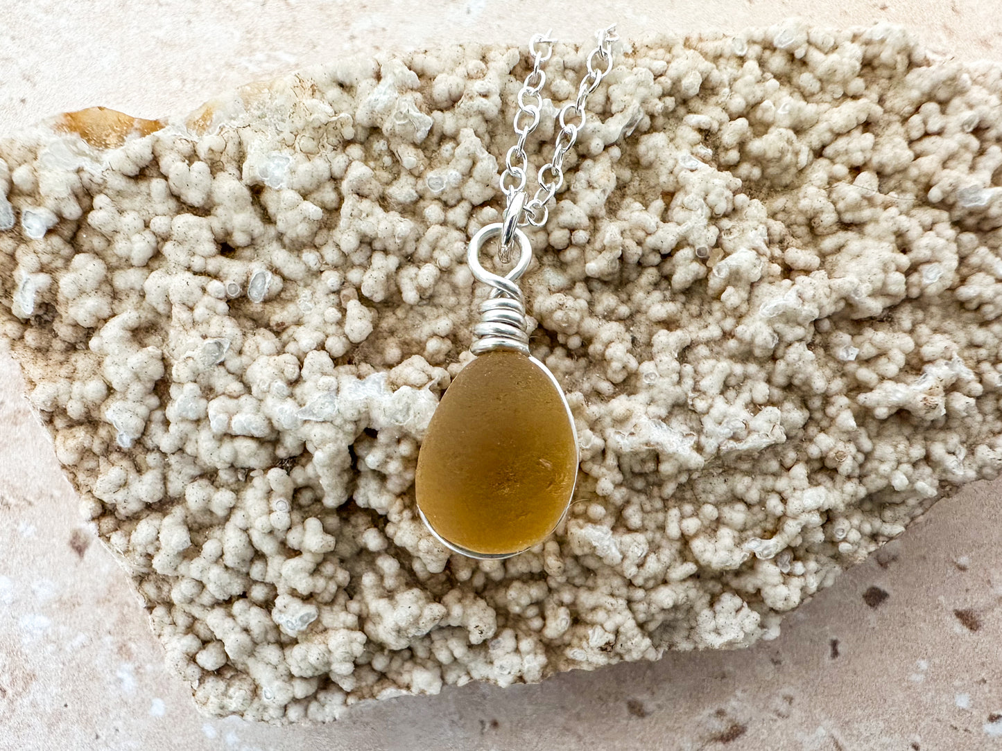 Honey yellow sea glass sterling silver necklace pendant