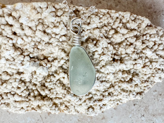 Seafoam sea glass necklace pendant