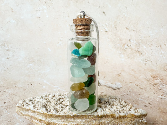 Sea glass in a bottle ornament
