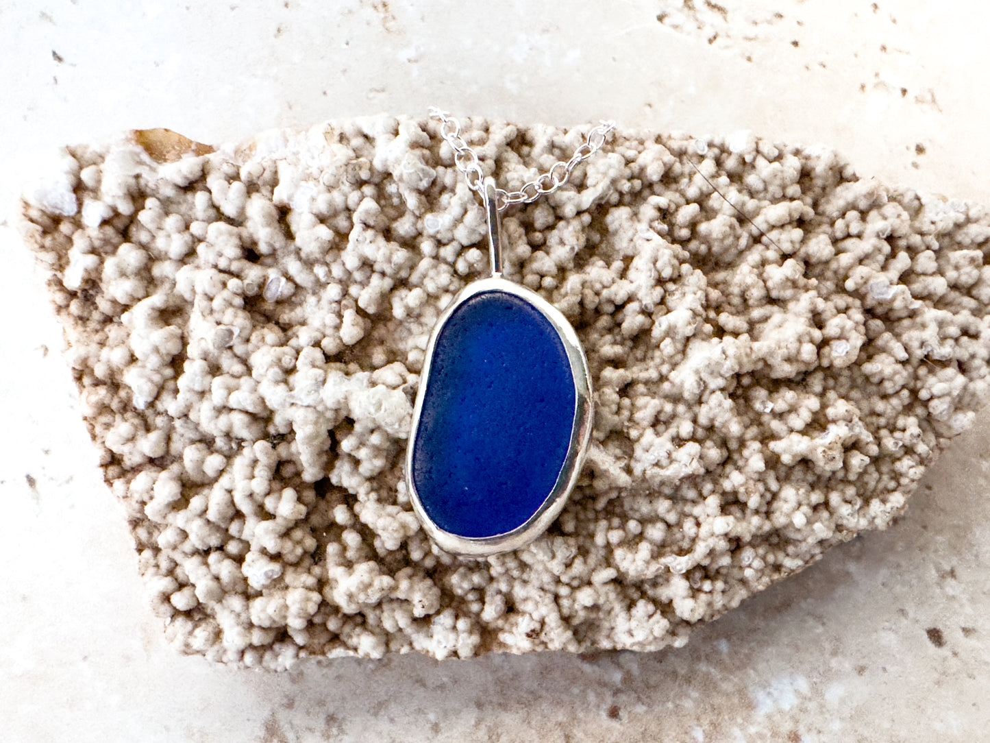 Cobalt blue sea glass necklace pendant