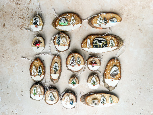 Sea glass and sea pottery wood slice ornaments