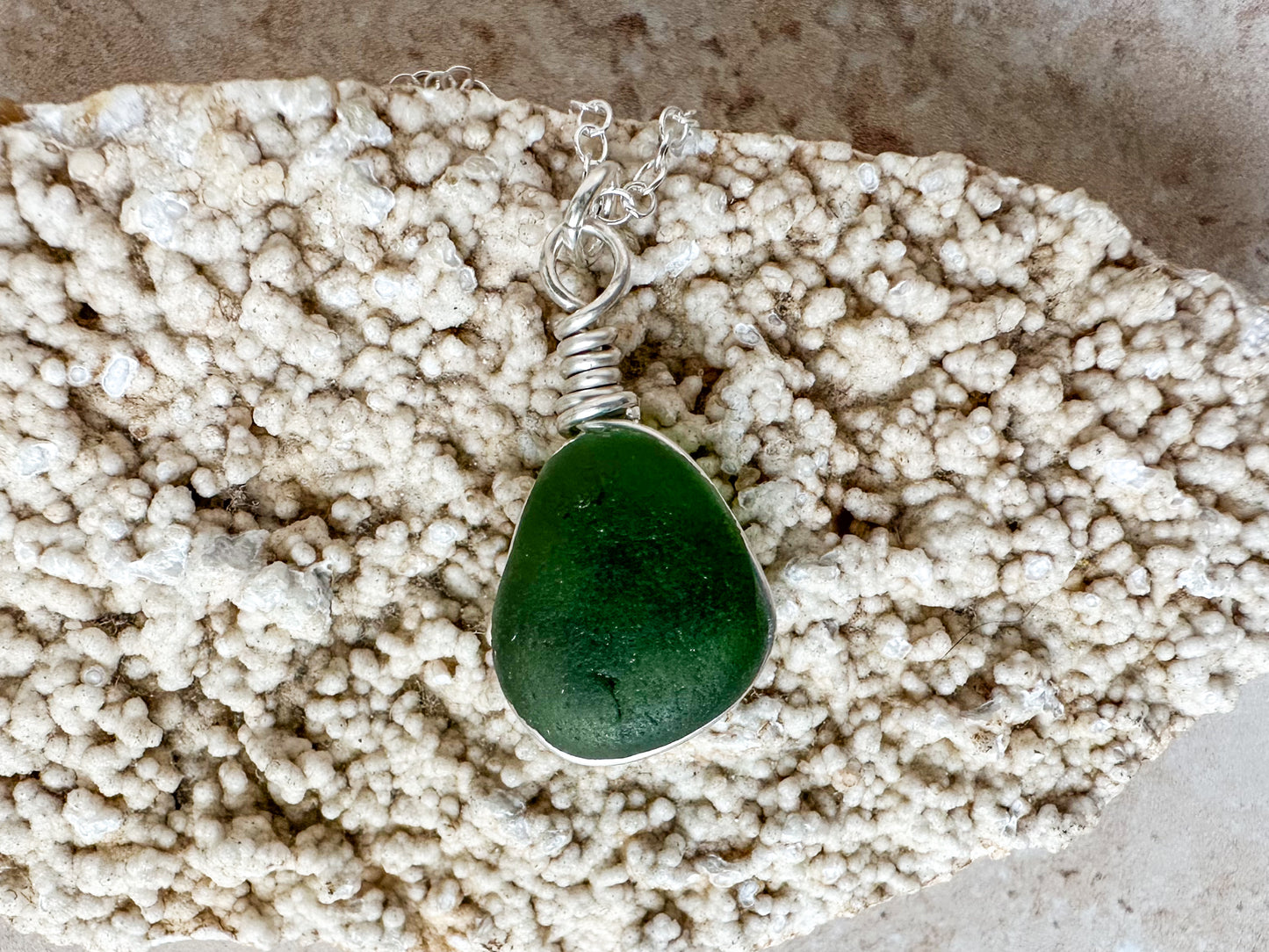 Green sea glass necklace pendant