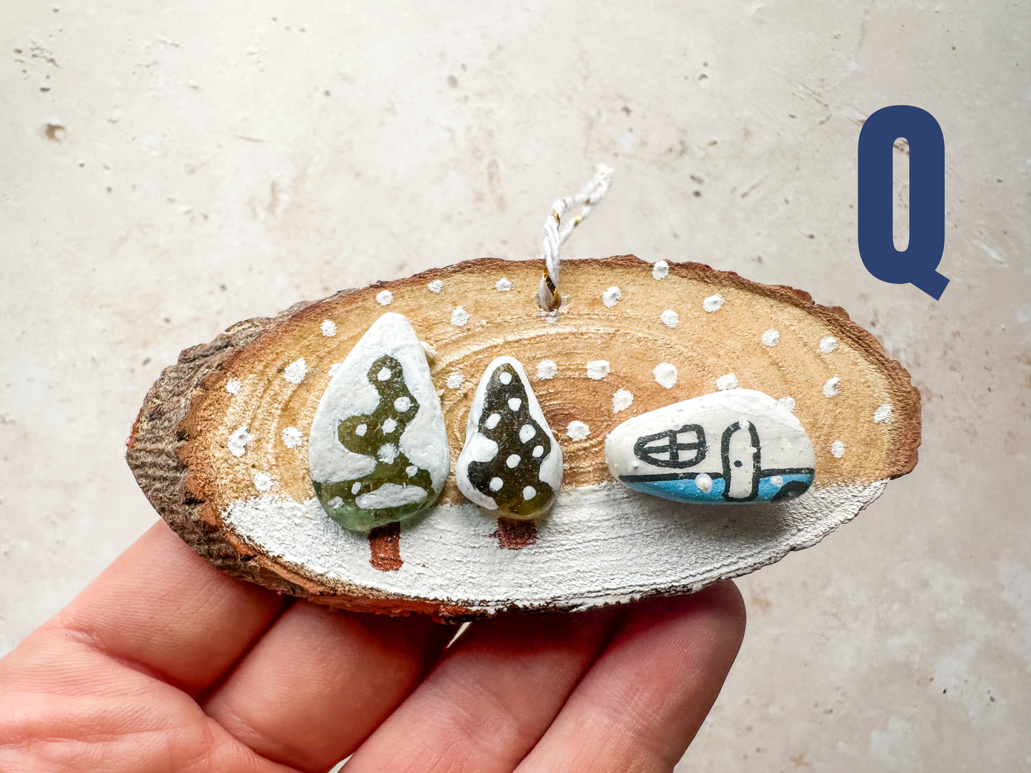 Sea glass and sea pottery wood slice ornaments