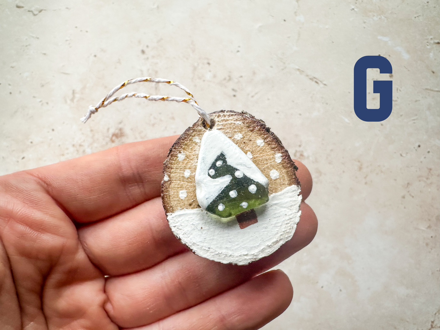 Sea glass and sea pottery wood slice ornaments