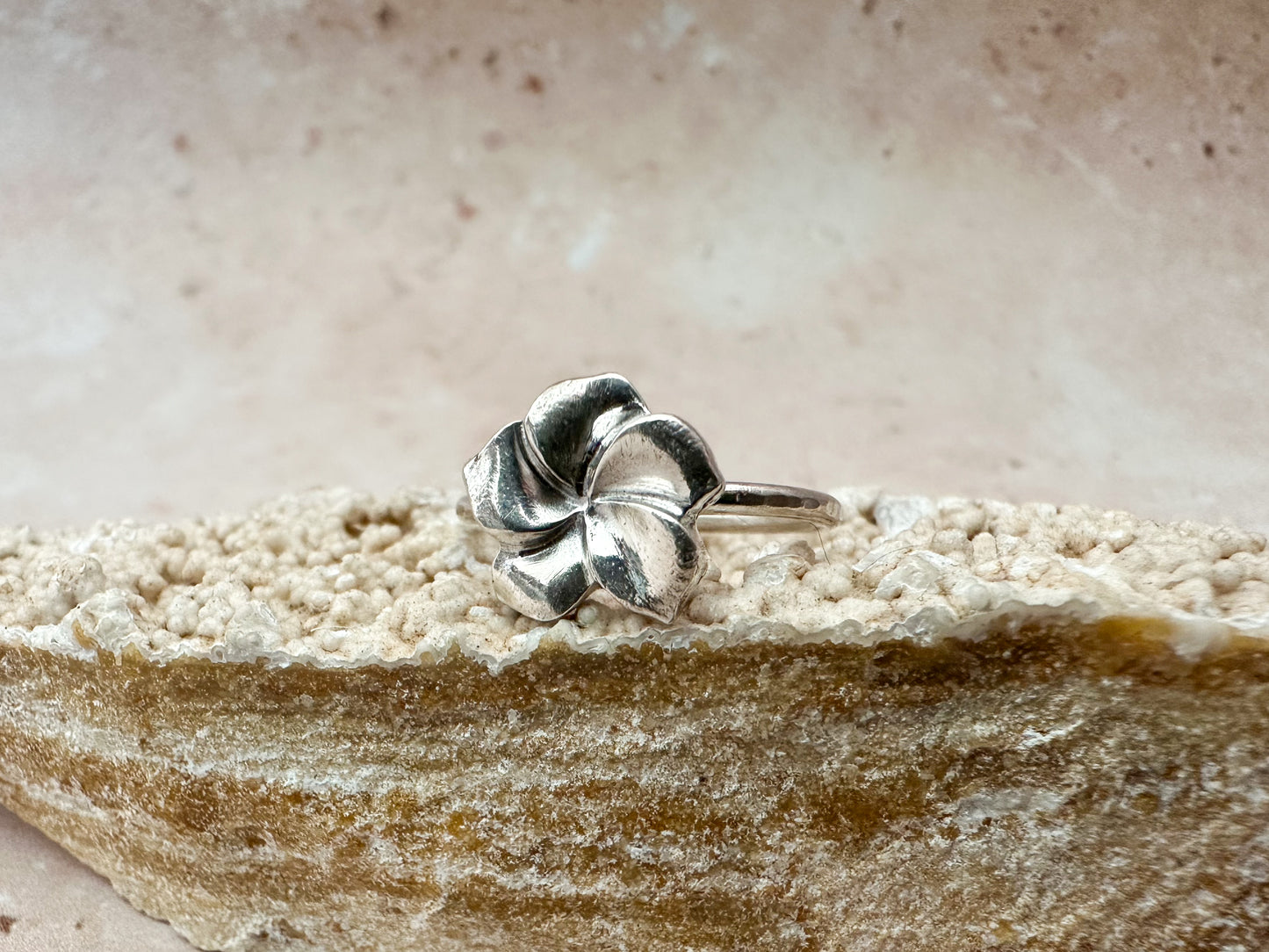 Fine Silver Hibiscus Flower Ring – various sizes