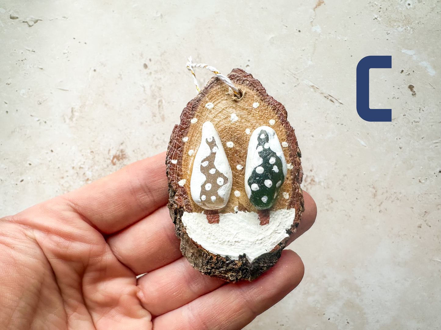 Sea glass and sea pottery wood slice ornaments