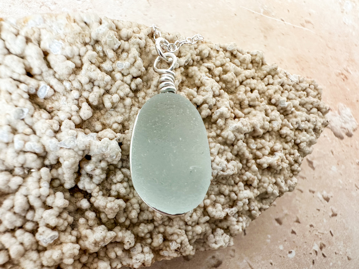 Seafoam sea glass necklace pendant