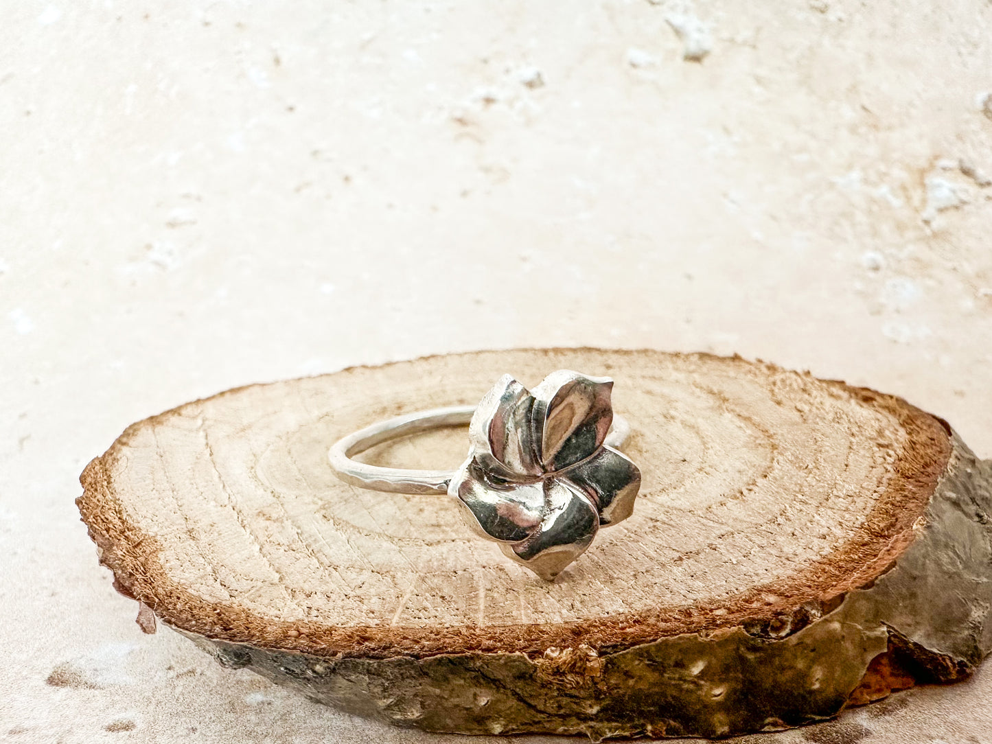Fine Silver Hibiscus Flower Ring – various sizes