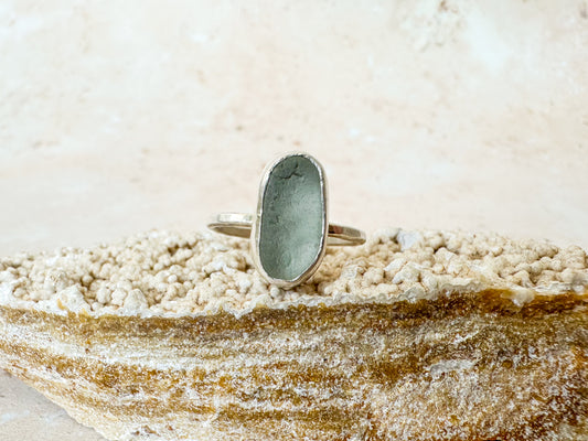 Light grey sea glass ring size P