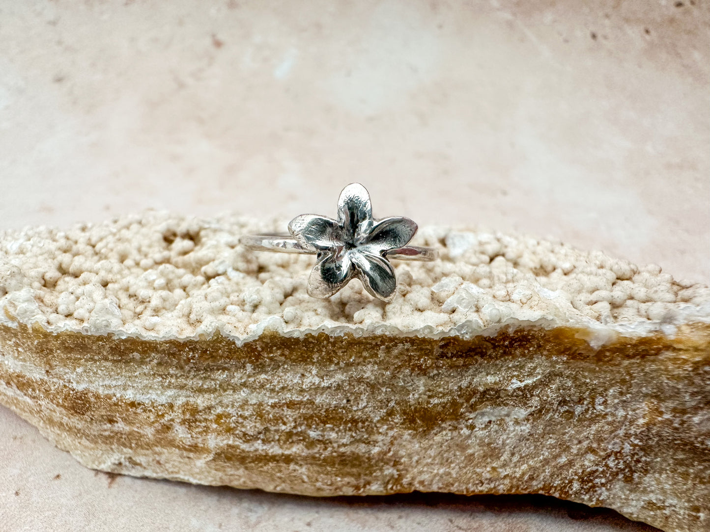 Plumeria flower silver ring - various sizes