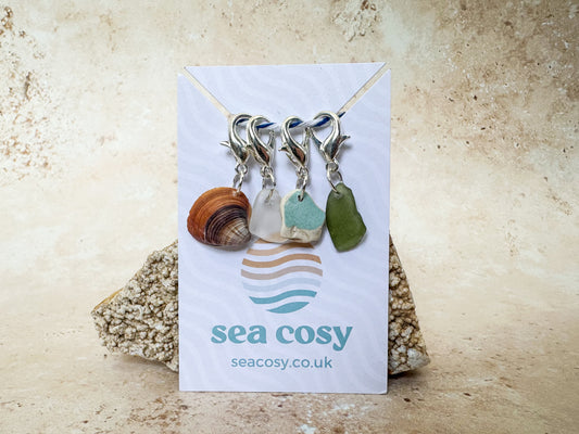 Sea glass, sea pottery and sea shell crochet stitch markers