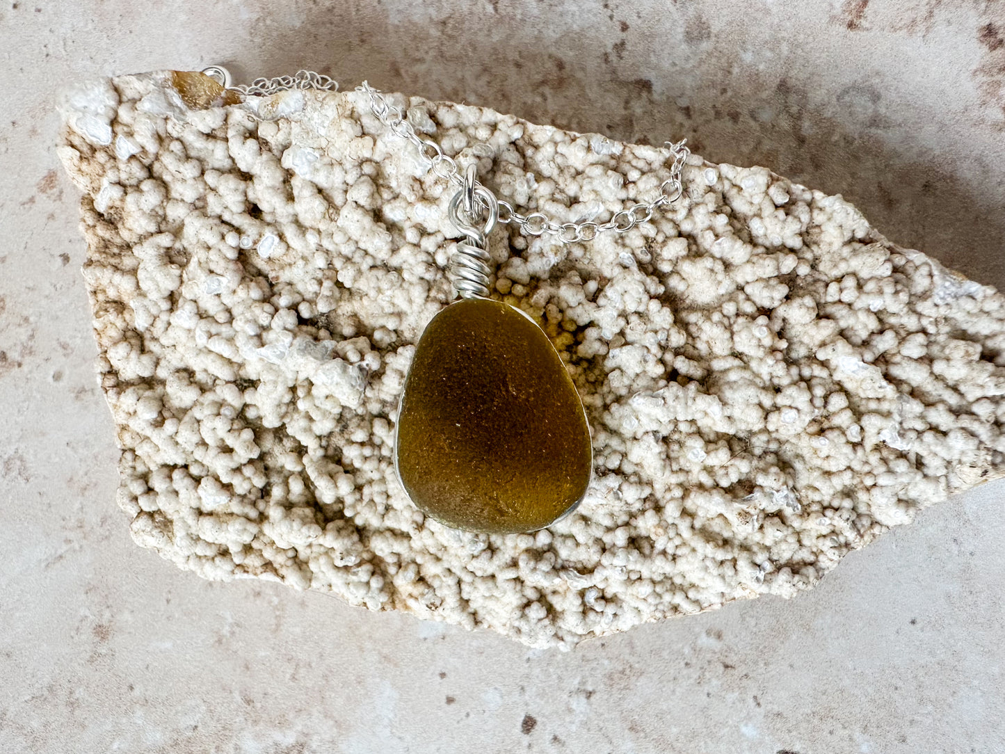 Honey yellow sea glass necklace pendant