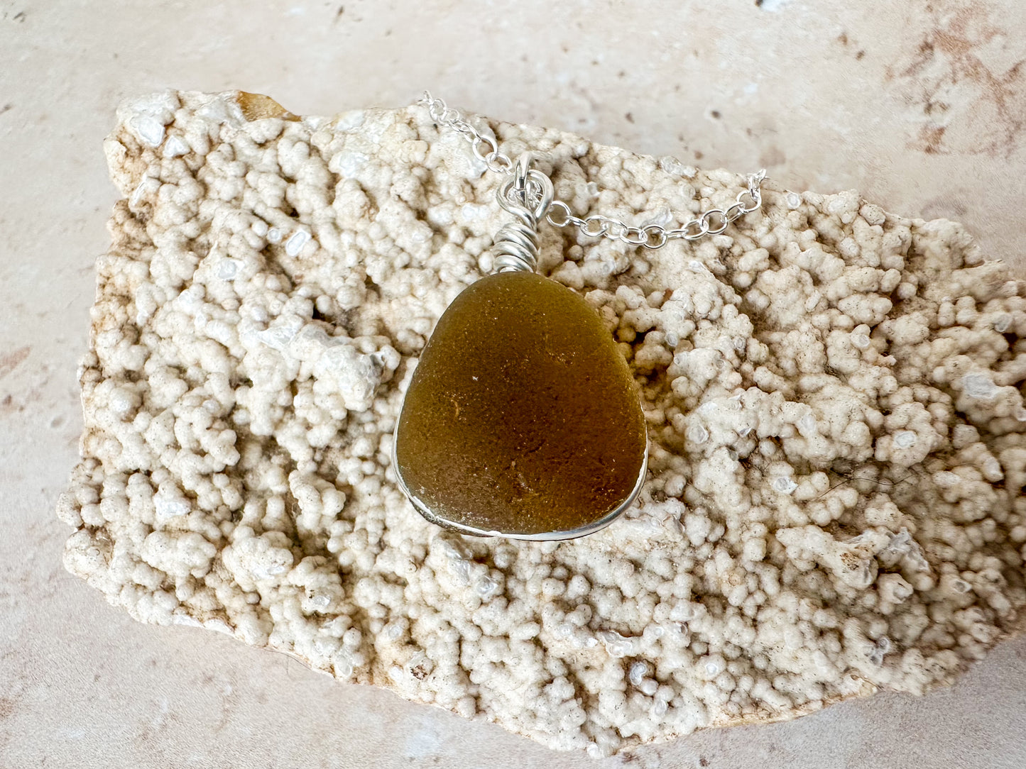 Honey yellow sea glass necklace pendant