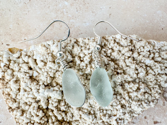 Pale seafoam sea glass sterling silver earrings
