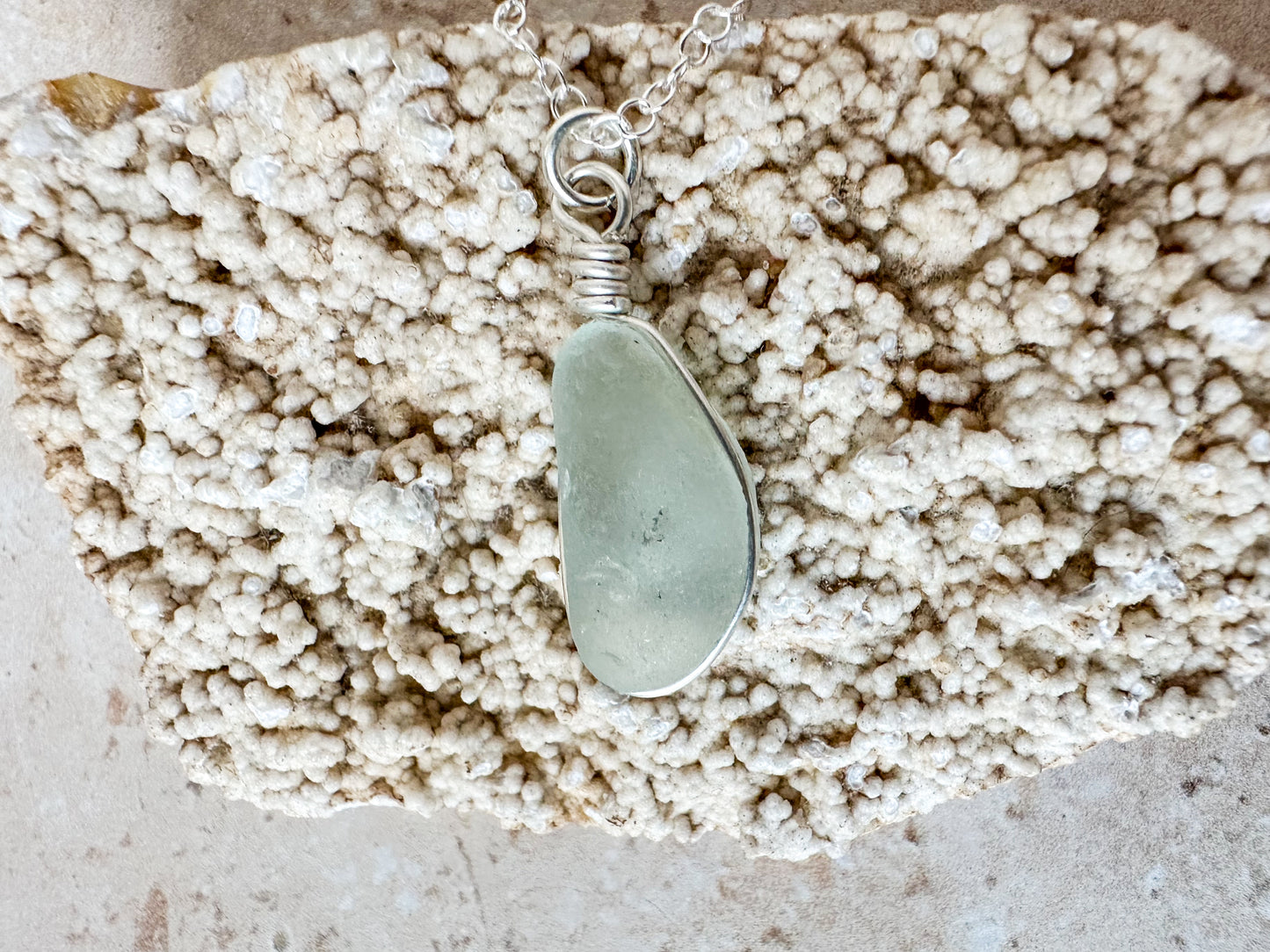 Seafoam sea glass necklace pendant