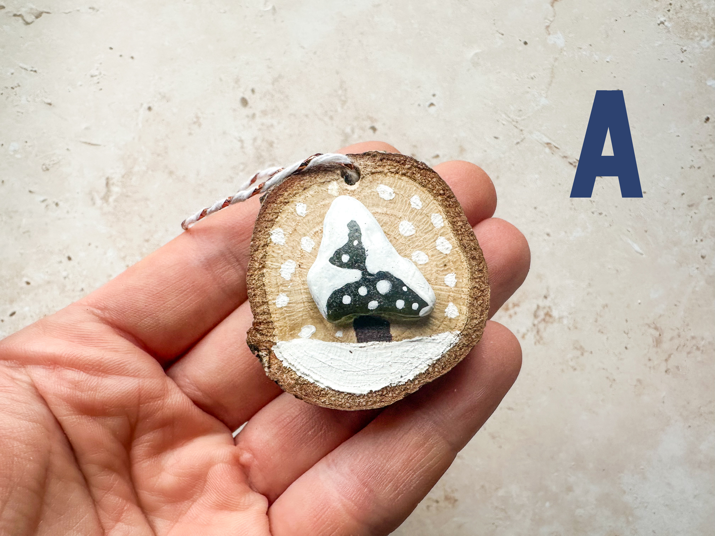 Sea glass and sea pottery wood slice ornaments