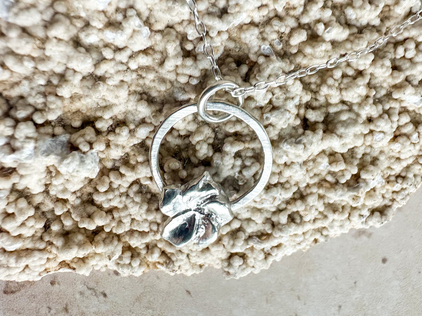 Fine and sterling silver hibiscus pendant necklace