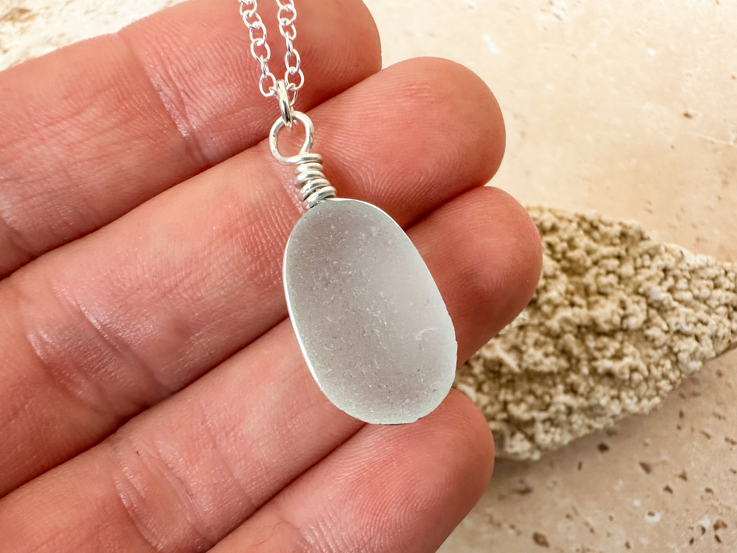 Seafoam sea glass necklace pendant