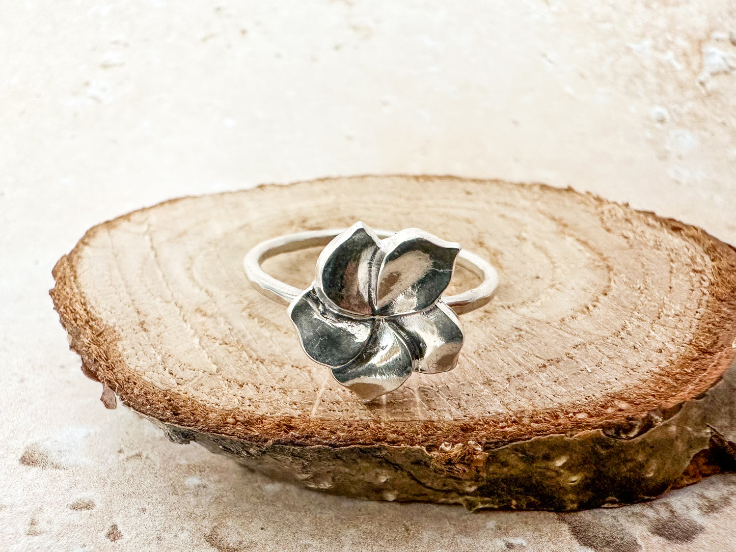 Fine Silver Hibiscus Flower Ring – various sizes