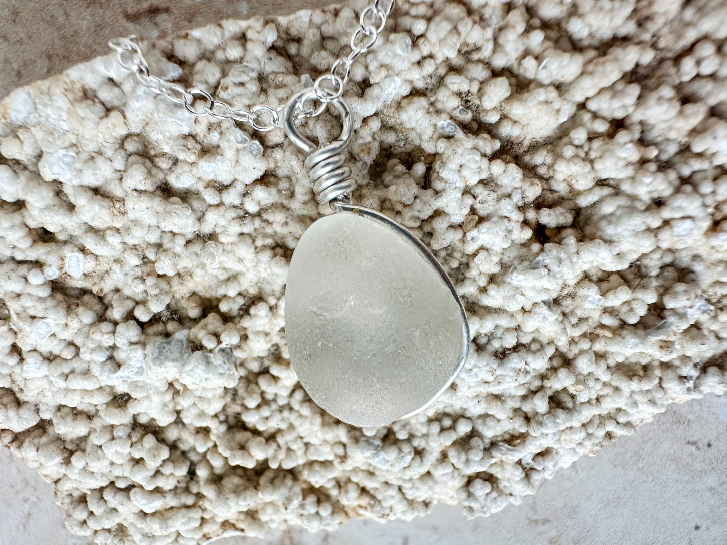 White sea glass necklace pendant