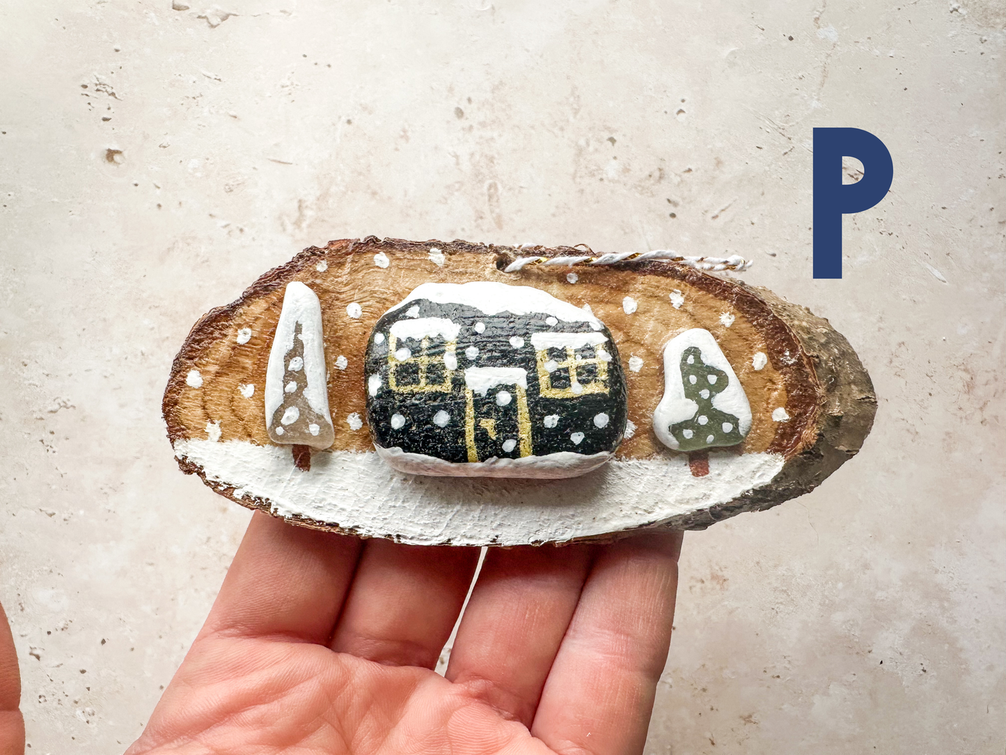 Sea glass and sea pottery wood slice ornaments