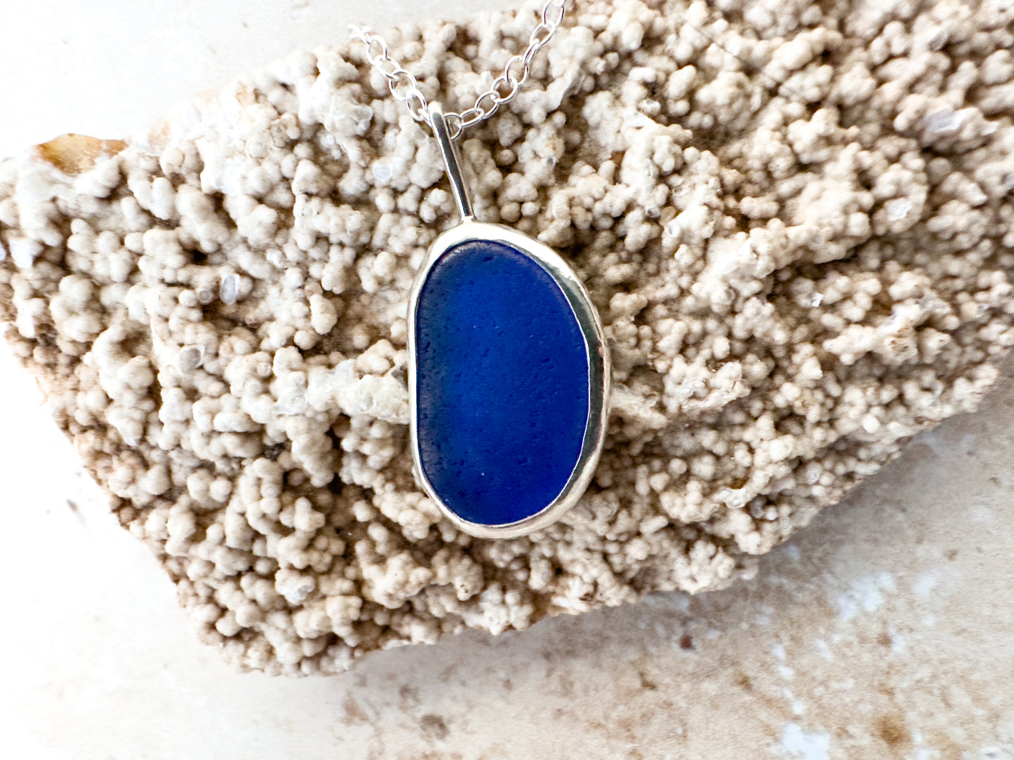 Cobalt blue sea glass necklace pendant