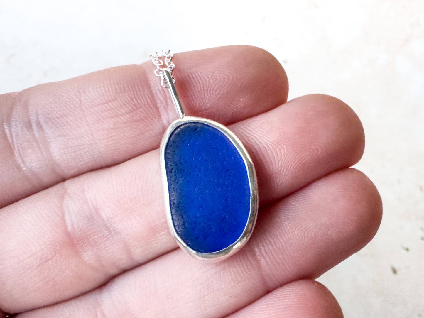 Cobalt blue sea glass necklace pendant