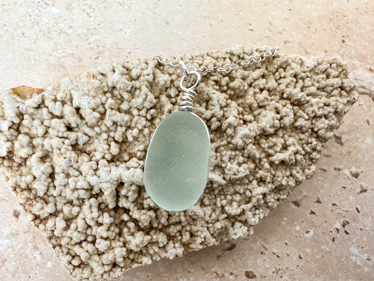 Seafoam sea glass necklace pendant