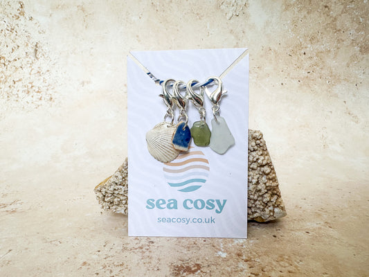 Sea glass, sea pottery and sea shell crochet stitch markers
