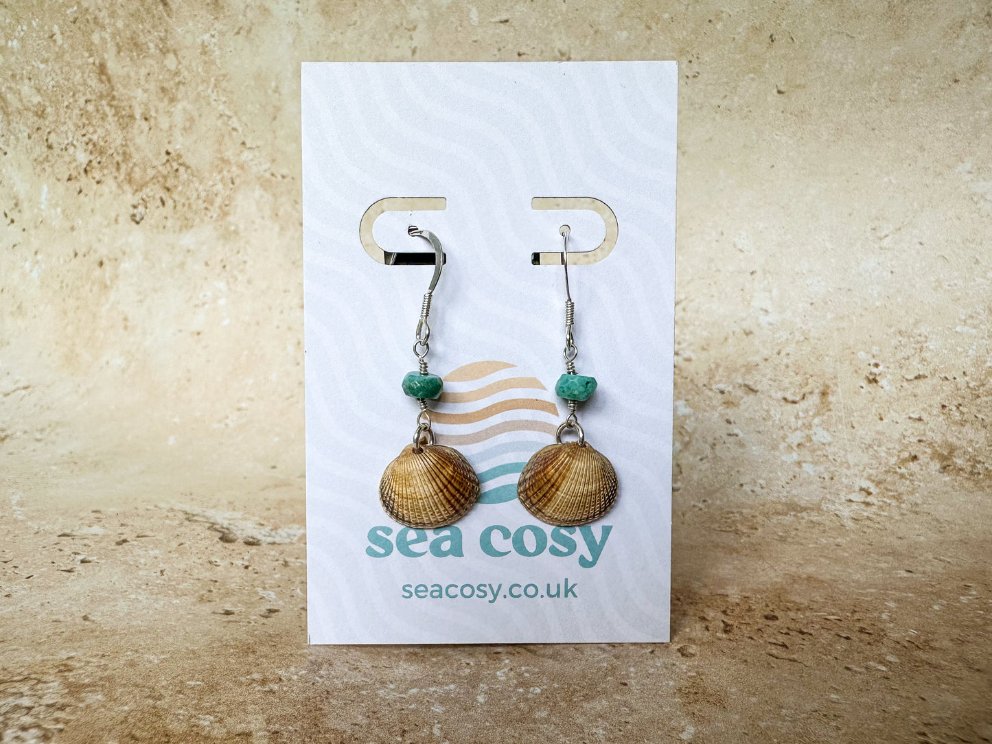 Sea shell and larimar earrings
