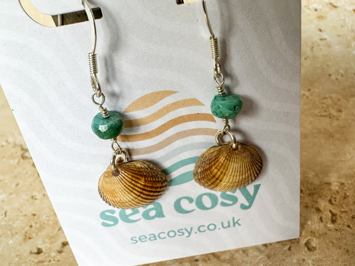 Sea shell and larimar earrings