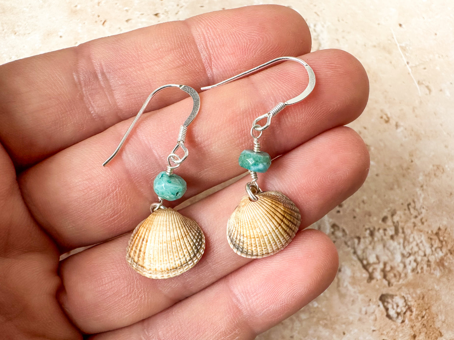 Sea shell and larimar earrings